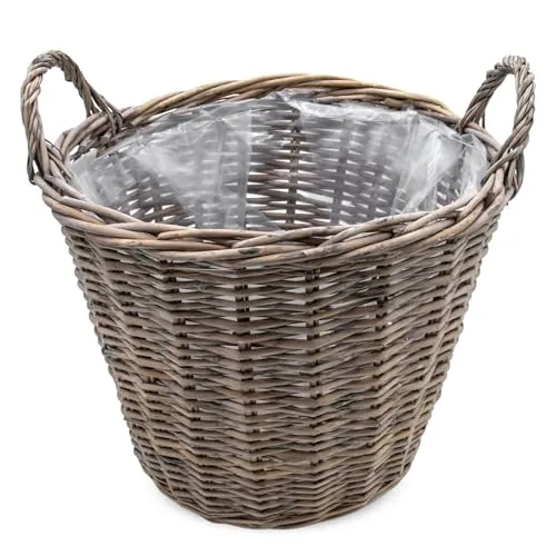 Spetebo Weide Pflanzkorb Shabby grau - 40 cm - Garten-Zubehör: Klassischer Blumenkorb aus Weide mit praktischen Tragehenkeln, ideal zum direkten Bepflanzen für Garten, Terrasse und Balkon.