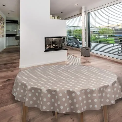 laro Rund 140 cm Wachstuchtischdecke Tischdecke Abwaschbar PVC Punkte Beige Rund 140cm, Muster:Punkte Beige, Größe: Rund 140cm