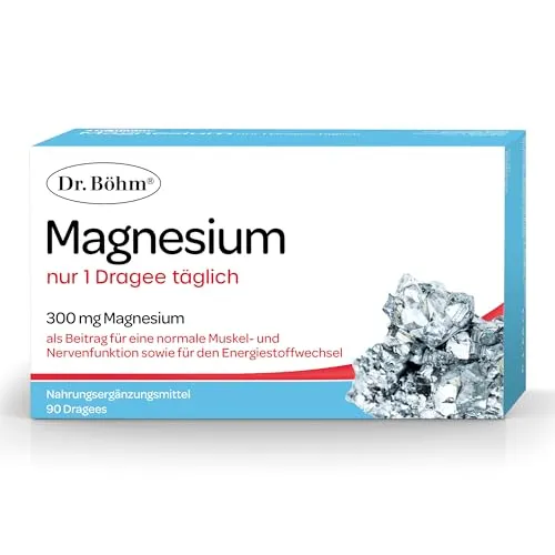 Dr. Böhm Magnesium 90 Dragees - 1 Dragee täglich - Magnesiumpräparate für die Muskulatur und Nerven, unterstützt die Energieproduktion und ist ideal zur täglichen Einnahme.