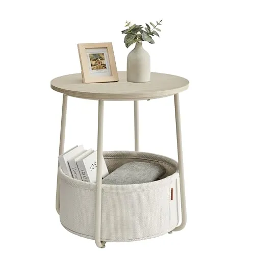 VASAGLE Beistelltisch rund, Kleiner Tisch für Wohnzimmer - Beistelltisch für Wohnzimmer, moderner und stabiler Tisch mit Stauraum dank hochwertigem Korb, ideal für kleine Räume.