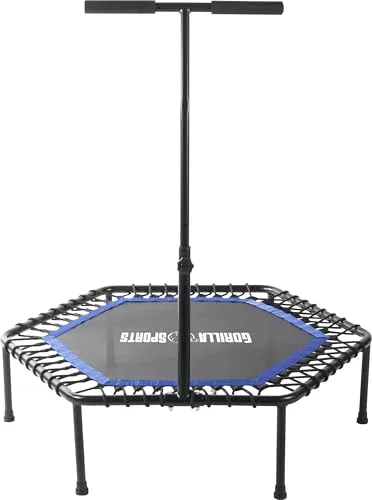 GORILLA SPORTS Fitnesstrampolin – 6-fach höhenverstellbar mit 77cm Sprungfläche - Ideal für Jumping Fitness: Das GORILLA SPORTS Fitnesstrampolin bietet gelenkschonendes Training für Ausdauer und Koordination. Mit 6-fach höhenverstellbarem Haltegriff und maximaler Belastbarkeit von 100 kg.