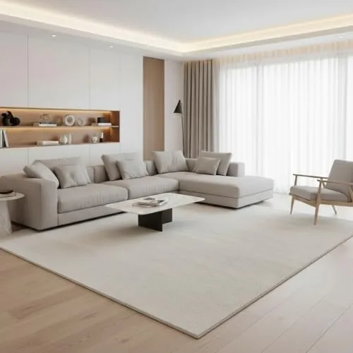 Jimri Moderner Teppich für Wohnzimmer – Cream-weiß, Rechteckig 140x200 cm - Hochwertiger Teppich in elegantem Cream-weiß, pflegeleicht und strapazierfähig. Ideal für jeden Raum, sorgt für Komfort und Stil – perfekt für Familien und Allergiker.