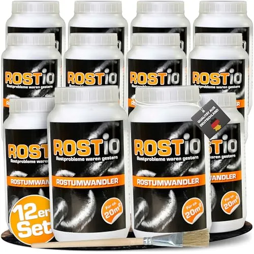 Rostio Rostumwandler 1 Liter - Effektiver Rostkonverter mit Pinsel - Rostentferner, neutralisiert Rost und stoppt Korrosion, ideal für Hohlräume ohne Wasserabwasch nötig. Einfache Anwendung für langanhaltenden Schutz.