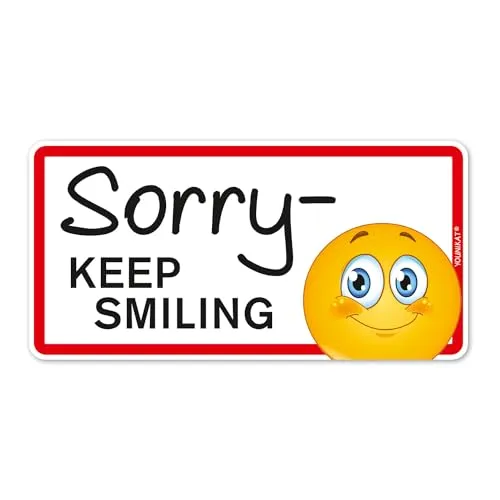Fahrzeug-Aufkleber Sorry - Keep Smiling I 20 x 10 cm I Vorsicht Achtung Fahranfänger I Autoaufkleber wetterfest I mit Smile I kfz314