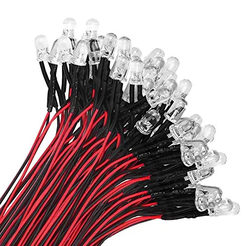 YIXISI 100 Stücke Vorverdrahtete 5mm LED Dioden, 12V, 20cm Kabel (Rot)