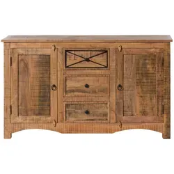 Sideboard Akazie 150x38x85 – NATURE OF SPIRIT - Elegantes Sideboard aus Akazienholz mit großzügigem Stauraum. Die markanten Hobelschläge und die wasserbasierte Versiegelung sorgen für Langlebigkeit. Die stilvollen Eisenstreben und praktischen Griffe machen das Design perfekt.