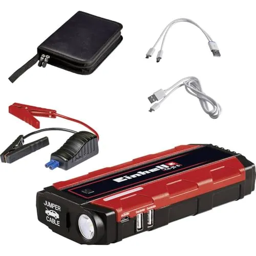 Einhell Starthilfe-Powerbank CE-JS 8 1 - 12V, 200A Spitzenstrom, leistungsstarker LiPo-Akku mit LED Arbeitsleuchte und umfangreichem Zubehör