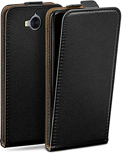 moex Flip Case für Huawei Y6 (2017) Hülle klappbar mit 360 Grad Schutz, Handyhülle mit Displayschutz, PU Leder Handytasche Lederhülle, Flip Case Cover Klapphülle, Schwarz
