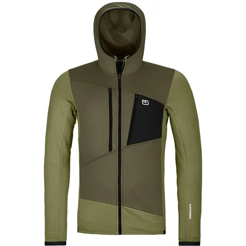 Ortovox Fleece Grid Hoody Men Wild Herbs (L) - Funktionsjacke für Alpintouren mit optimaler Klimaregulierung dank Merinowolle. Atmungsaktiv, schnell trocknend und mit rucksackkompatiblen Taschen - ideal für jedes Abenteuer!