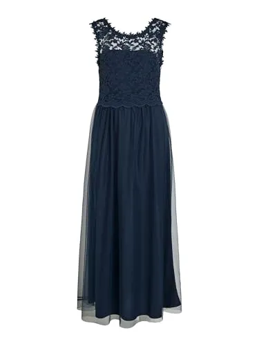 Vila Abendkleid VILynnea – Elegantes Spitzenkleid in Blau - Kleider: Ärmelloses Abendkleid in schmaler Passform mit feiner Spitze, ideal für festliche Anlässe und unvergessliche Momente.