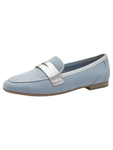 MARCO TOZZI Damen Slipper Vegan mit Blockabsatz, Blau (Polar Comb) - Elegante Slipper für Damen mit weicher Feel me Sohle für wolkenähnlichen Komfort. 100% vegan und ideal für stilvolle Auftritte.