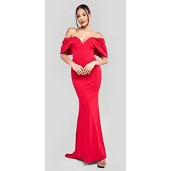 Goddiva Maxikleid Off The Shoulder Draped Sleeve Maxi Dress langes Kleid rot 44