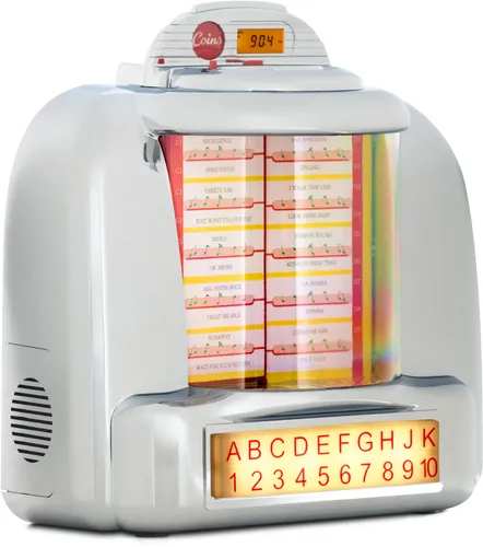 Beatfoxx Nostalgia 40er/50er Jahre Tisch-Jukebox - Musikanlage im nostalgischen Design mit Bluetooth®, USB, SD und Radio – perfekt für Wohnräume und Partykeller, inklusive Fernbedienung für bequeme Steuerung.