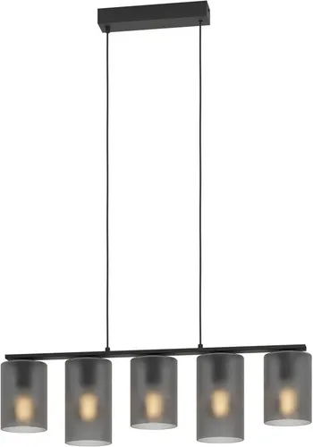 EGLO COLOMERA Langer Tisch 5XE27 Schwarz/Grau - Moderne Außen-Deckenleuchte mit spritzwassergeschütztem Design (IP44) für elegante Beleuchtung auf Terrasse oder Balkon, steuerbar via App oder Fernbedienung.