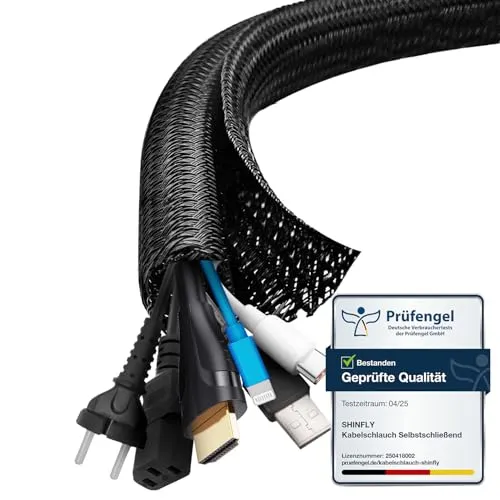 shinfly 13mm-3m Kabelschlauch Selbstschließend Schwarz – Flexibles Kabelmanagement für TV und Computer - Selbstschließender Kabelschlauch (3m, 13mm Durchmesser) für effektives Kabelmanagement. Ideal zum Bündeln und Verstecken von Kabeln, hitzebeständig und vielseitig einsetzbar.