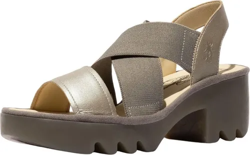 Fly London High-Heel-Sandalette aus Leder/Textil in Beige/Silber - Größe 37 EU - Elegante High-Heel-Sandalette mit 7 cm Absatz, aus Leder und Textil. Ideal für stilvolle Anlässe, bietet Komfort und einen modischen Look.