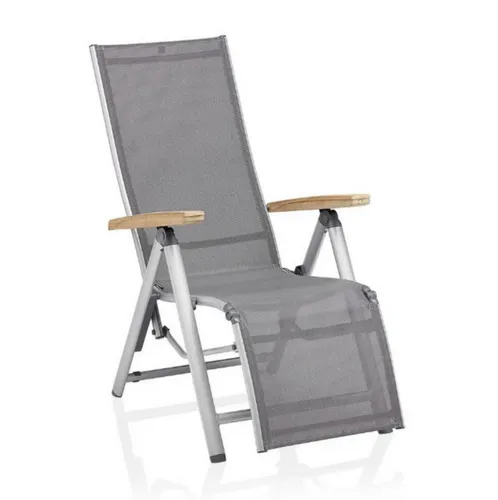 KETTLER Gartenstuhl CIRRUS Relaxsessel - Silbergrau mit Teak-Armlehne - Stilvoller Relaxsessel aus wetterfestem Aluminium und hochwertigem Outdoorgewebe, verstellbar für maximalen Komfort. Ideal für entspannte Stunden im Freien.
