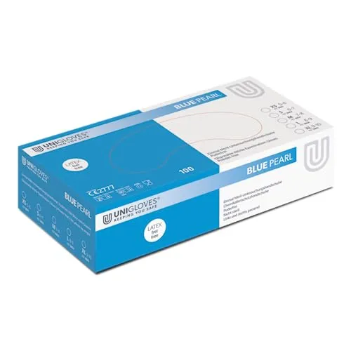 UNIGLOVES - Blue PEARL® Blaue passgenaue Einweghandschuhe aus Nitril | Lebensmittelecht, puderfrei & latexfrei | hohe Festigkeit & Haltbarkeit | 100 Stück | Einmalhandschuh L