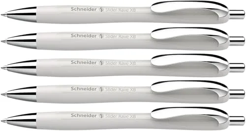 Schneider Slider Rave XB Kugelschreiber (Weiches Schreiben ohne Kratzen für lange Texte in Schule, Uni und Beruf) 5 Stück, Silbergrau, Tinte: Blau