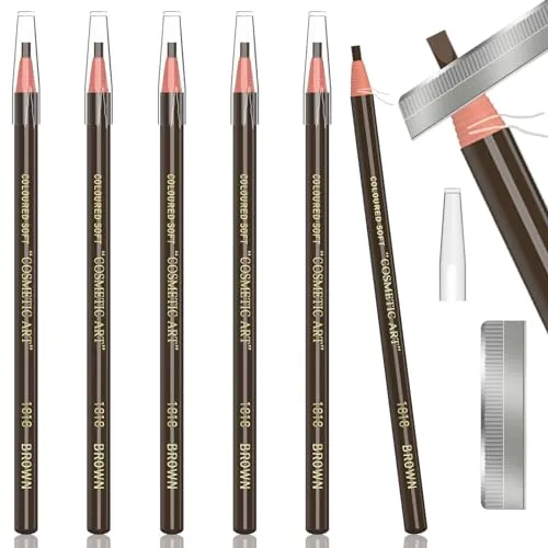 Waterproof Eyebrows Pencil Tattoo Makeup And Microblading Supplies Kit-Permanent Eye Brow Liners In 5 Colors Waterproof Eyebrow Pencils Peel - Brow Pencil Set For Marking (6 Dark Brown)