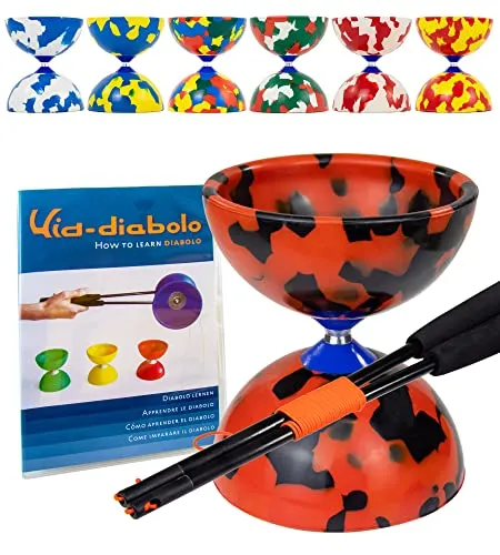 Juggle Dream Jester Diabolo Jonglierset – Fester Achse Profi-Diabolo mit Superglass-Handstäben, Online-Lernvideo – Jonglierspielzeug (Schwarz/Rot)