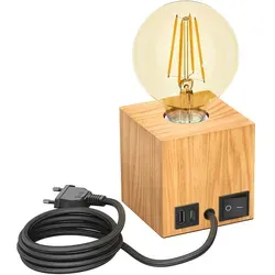ledscom.de Tischlampe HITO aus massivem Holz mit USB-Anschluss - Elegante Tischlampe im skandinavischen Design aus echtem Gummibaumholz. Mit praktischem USB-Anschluss und drei dimmbaren Helligkeitsstufen für individuelle Lichtstimmung. Ideal für Schreibtisch oder Kommode.