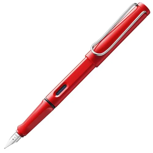 Lamy safari red Füller - Füllhalter mit ergonomischem Griff & polierter Stahlfeder in Strichbreite F – robuster ASA-Kunststoff - inkl. Tintenpatrone T 10 blau - Rechtshänder