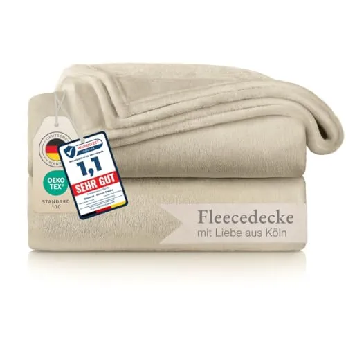Blumtal Kuschelige Fleecedecke 130x150 cm in Beige - Gemütliche Oeko-Tex zertifizierte Fleecedecke aus 100% Polyester, ideal für entspannte Abende. Pflegeleicht und maschinenwaschbar bei 40 °C.
