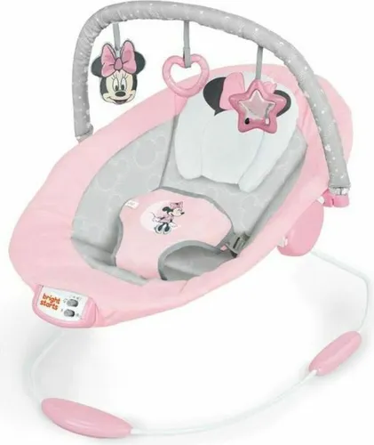 Bright Starts Minnie Maus Rosy Skies vibrierende Wippe - Babywippe mit sanften Vibrationen und Musik, inklusive 3 Spielzeugen für interaktiven Spaß. Ideal zur Beruhigung und Unterhaltung Ihres Babys.
