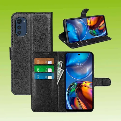 Für Motorola Moto E32 Handy Tasche Schwarz Etuis Kunst-Leder Cover Hülle Cover