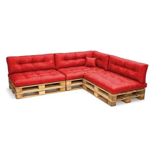 POKAR Palettenkissen Wasserabweisend Palettenauflagen Palettenmöbel Palettensofa 8er Set: Sitzkissen 120x80 + Rückenlehne 120x40, Rot