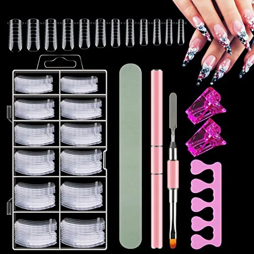 Stücke Dual Nail Forms Set, Schablonen Nagelverlängerung Nagelformen mit Rosa Dual-Ended Nagel Pinsel, Nagelspitzen Clip, Schwamm Fingertrenner und Nagelfeile für Polygel Nägel Werkzeuge 120