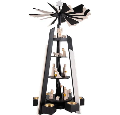 ULMIK Weihnachtspyramide 4-stöckige Pyramide Christi Geburt - schwarz-weiß (60cm) - Weihnachtspyramiden aus der "modern-line" Edition von ULMIK, bekannt für hochwertige Holzkunst und modernes Design, ideal für festliche Dekoration.