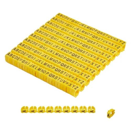 Kabelmarker Clips gelb A–Z, 260 St. für 6 mm² Kabel je 10x Buchstaben Offgridtec