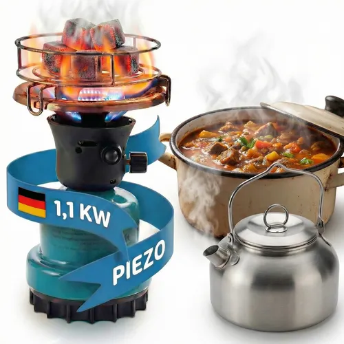 TOM Adventure Campinggaskocher – 1-flammig mit Piezo-Zündung - Ideal für Camping und Outdoor-Aktivitäten – der TOM Campingkocher mit 1,1 kW Leistung bietet eine stufenlos regelbare Flamme und einfachen Kartuschenwechsel. Kompatibel mit gängigen 190g Gaskartuschen.