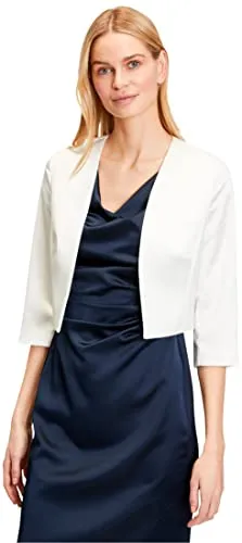 Vera Mont Bolerojacke Falten in Weiß, Größe 42 - Elegante Strickjacke mit tailliertem Schnitt und Dreiviertelärmeln, ideal für festliche Anlässe. Pflegeleicht und stilvoll.