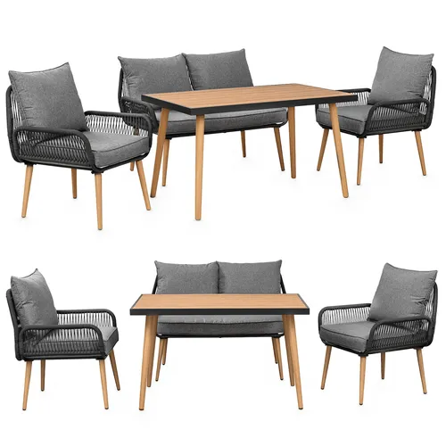 Swing&Harmonie Gartenlounge-Set "Sienna" für 4-6 Personen - Garten-Lounge-Set mit wetterfestem WPC-Tisch und modernem Seilgeflecht. Genießen Sie hohen Sitzkomfort und stilvolle Eleganz für gesellige Runden im Freien.