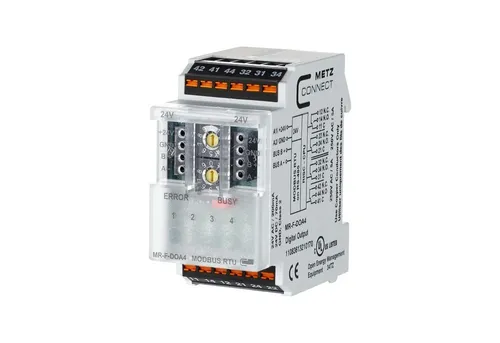 Metz Connect MR-F-DOA4 Modbus RTU Bussystem-Schaltaktor - Effizienter Schaltaktor für Bussysteme mit 4 Ausgängen, ideal für die einfache Steuerung von elektrischen Anlagen. Kompakte Bauweise und einfache Montage.