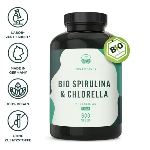 Bio Spirulina & Chlorella Tabletten – 600 Presslinge, TRUE NATURE®