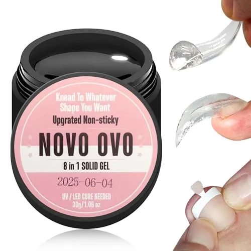 NOVO OVO Nicht klebriger fester UV Nagel Gel Kleber zum Künstliche Nägel Aufkleben weiches Falsche Nagelspitzen, Stark,Langlebig, 3D Acryl Skulptur für Dekoration Knie mit Hand 30g