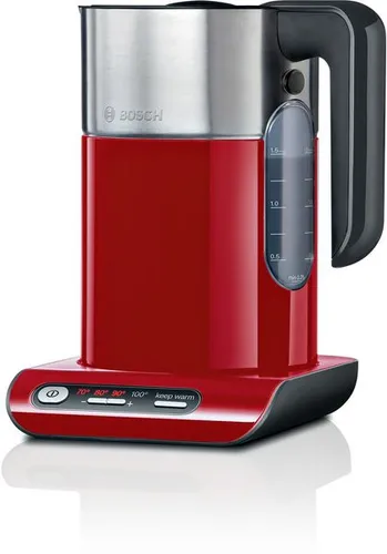 Bosch Wasserkocher Styline TWK8614P - 1,5 L, 2400 W, mit Temperaturwahl für perfektes Teearoma und Warmhaltefunktion bis zu 30 Minuten, rot