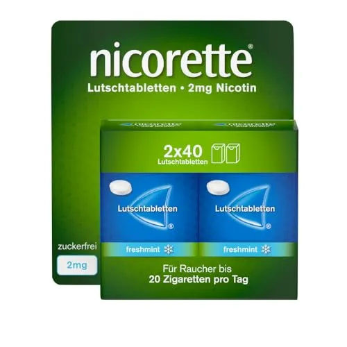 Nicorette Lutschtablette Freshmint 2 mg - 80 Stück - Suchterkrankungs-Medikamente, rezeptfreie Unterstützung zur Rauchentwöhnung mit erfrischendem Minzgeschmack.