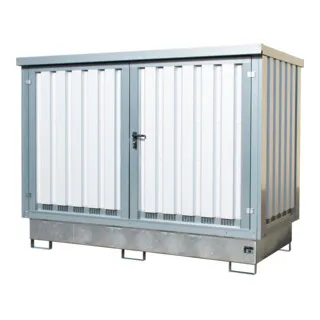 Bauer Südlohn Gefahrstoff-Depot GD-E/IBC-2, verzinkt - Umweltschrank zur sicheren Lagerung von IBC à 1000 Liter, mit verzinktem Stahlblech und abschließbarem Design für den Innen- und Außenbereich. Ideal für entzündbare und gewässergefährdende Flüssigkeiten.