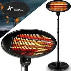 TRESKO Infrarot Stand-Heizstrahler 2000W - Heizstrahler für Innen & Außen mit 3 Heizstufen und Instant-Heat-Technologie für sofortige Wärme. Ideal für Garten, Balkon oder Camping - wasserdicht und höhenverstellbar.