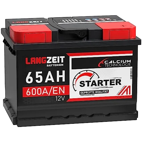 LANGZEIT Autobatterie 12V 65Ah 600A/EN Starterbatterie - Premium Autobatterie 12V 65Ah mit 600A/EN, wartungsfrei und langlebig. Ideal für Fahrzeuge mit hohem Leistungsanspruch, bietet konstante Startkraft und schnelle Aufladung, auch bei widrigen Bedingungen.