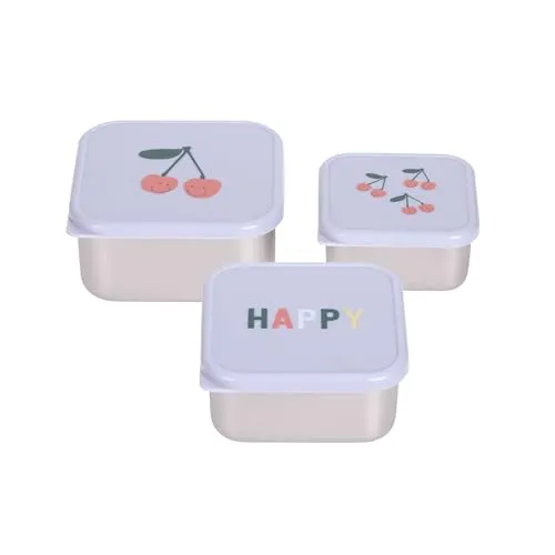 Snackbox Stainless Steel 3 pcs Happy Fruits Cherry - Hochwertige Snackbox aus Edelstahl, ideal für unterwegs, leicht und langlebig, perfekt für gesunde Snacks!