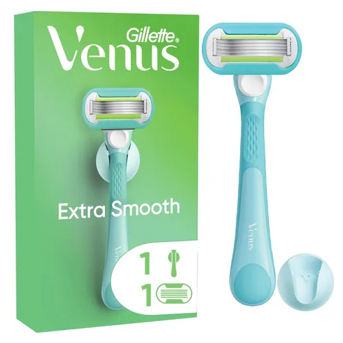Gillette Venus Extra Smooth Rasierapparat - Damenrasierer mit 5 Klingen für eine langanhaltende, glatte Rasur. Der SkinCushion-Gleitstreifen sorgt für ein schonendes Gleiten über die Haut.