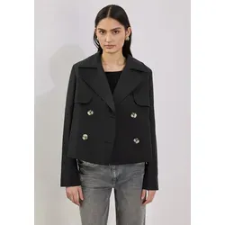 STREET ONE STUDIO Kurzjacke für Damen, Gr. 44, schwarz - Funktionsjacke aus robuster Twill-Qualität, modischer Cropped-Look mit Reverskragen und seitlichen Taschen, ideal für lässige Outfits.