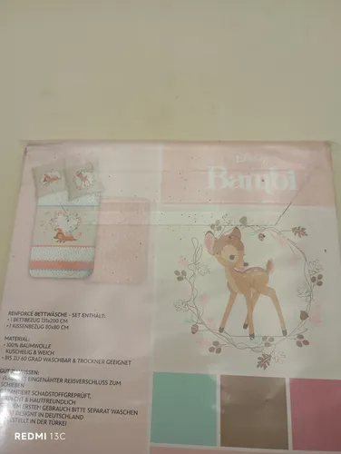 MTOnlinehandel Bambi Bettwäsche 135x200 + 80x80 cm - Bettwaren-Set für Kinder aus 100% Baumwolle in Renforcé, mit süßem Disney Bambi Design für hohen Komfort und Pflegeleichtigkeit, waschbar bei 60°.