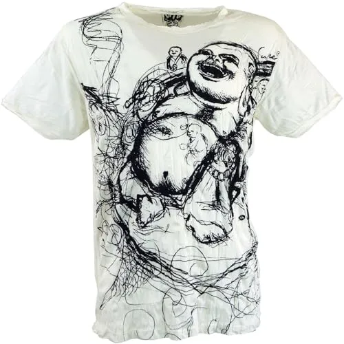GURU SHOP Sure Herren T-Shirt Happy Buddha - Weiß, Baumwolle, Size:XL